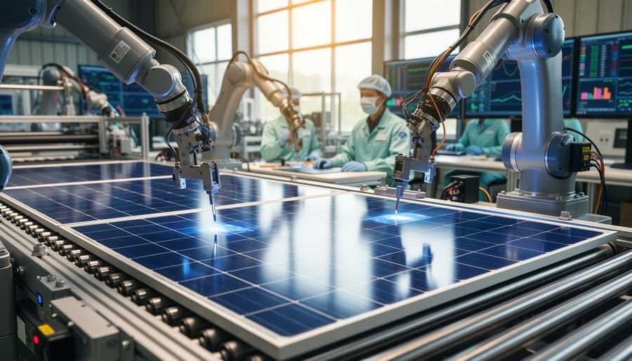 Close-up of solar panel cells showing manufacturing quality and detail