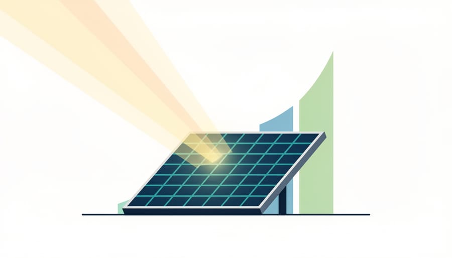 Sunlight shining on a solar panel with bright optimistic lighting.